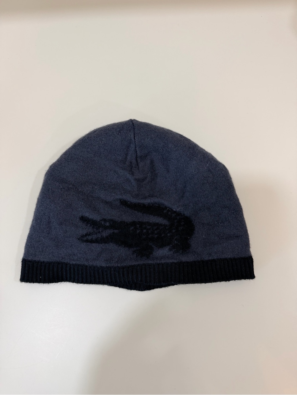Reversible Lacoste Gray Beanie with Black Crocodile Accent